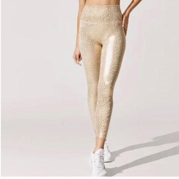 Carbon38 Mini Leopard 7/8 Legging - Shiny Beige-Gold XS NWT - Picture 1 of 7
